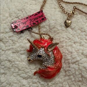 Betsey Johnson Red Mane Unicorn Necklace